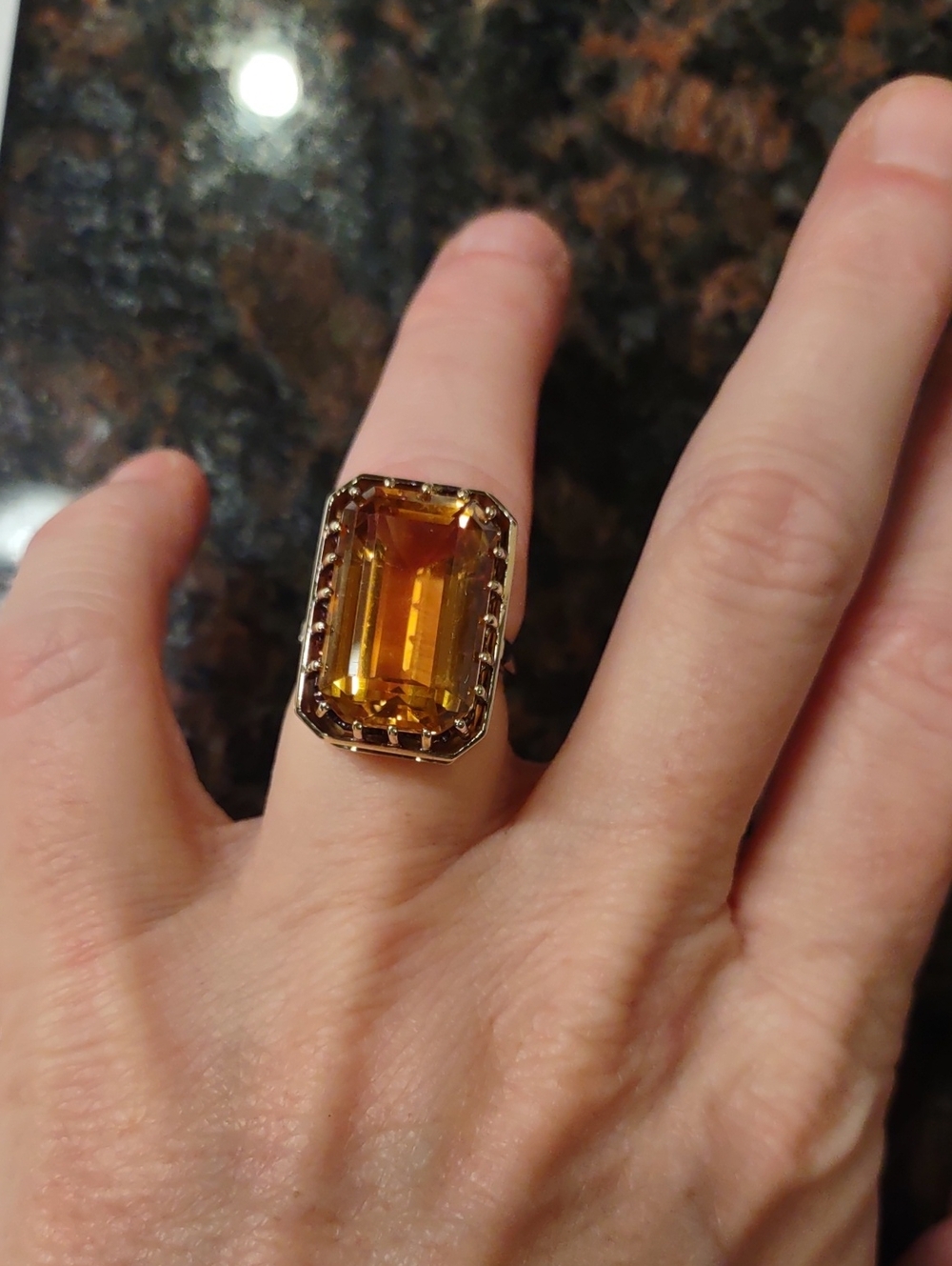 Citrine 14kt Yellow Gold Emerald-Cut Ring 15 Carat Stone Appraisal Natural Stone - Picture 5 of 12
